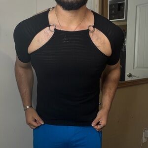 Andrew Christian Black Top with Silver Ring Accents
